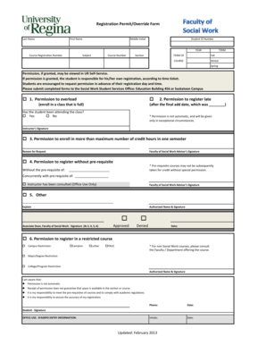University Course Registration Permit Form