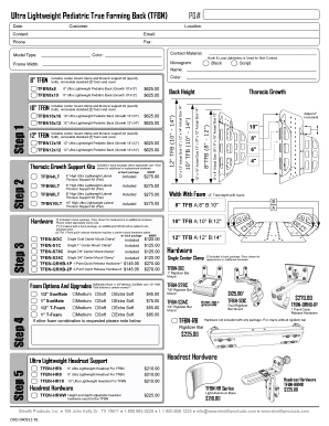 Pediatric Back Support Order Form