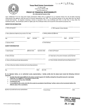 Texas Real Estate Inspector Financial Responsibility Certificate