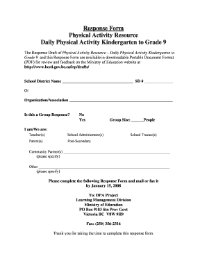 Physical Activity Resource Response Form