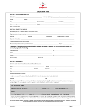 Canadian Tire Jumpstart Funding Application Form