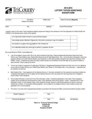 Lottery Tuition Assistance Waiver Form