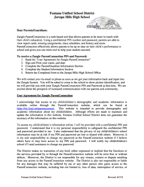 Zangle ParentConnection User Agreement