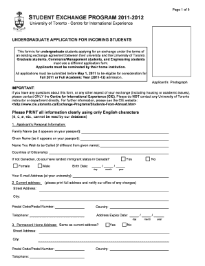 University of Toronto Student Exchange Application