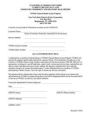 Customer Authorization Form for NYSEG