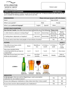 Patient Lifestyle Questionnaire