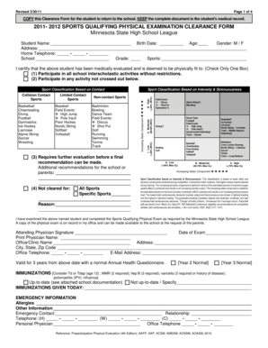 Minnesota Sports Qualifying Physical Exam Clearance Form
