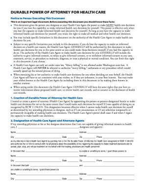 Durable Power of Attorney for Health Care