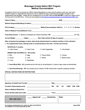 WIC Medical Documentation Form