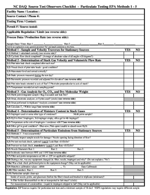 EPA Particulate Testing Checklist