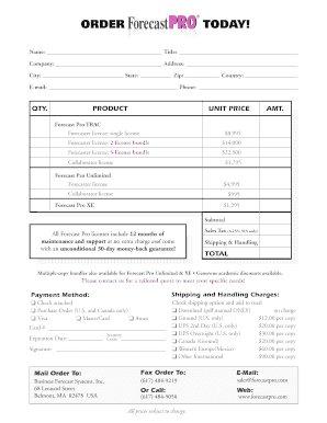 Forecast Pro License Order Form