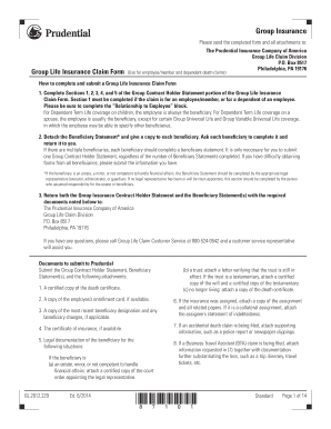 fillable prudential group life insurance claim form edit print prudential claim form