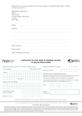 HCPC Registration Direct Debit Mandate