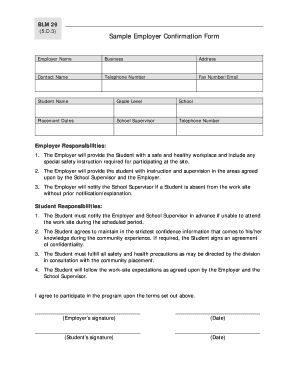 Sample Employer Confirmation Form