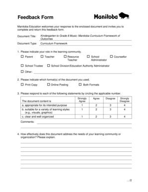 Manitoba Education Music Curriculum Feedback Form