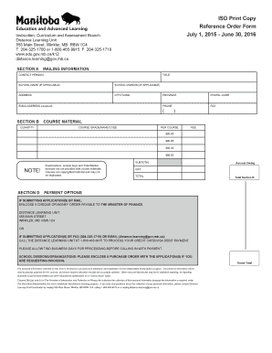 Manitoba Distance Learning Course Order Form