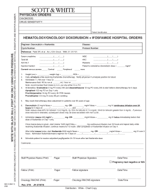 Hematology/Oncology Doxorubicin + Ifosfamide Hospital Orders