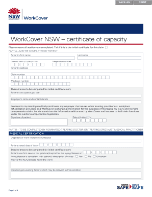 WorkCover NSW Certificate of Capacity