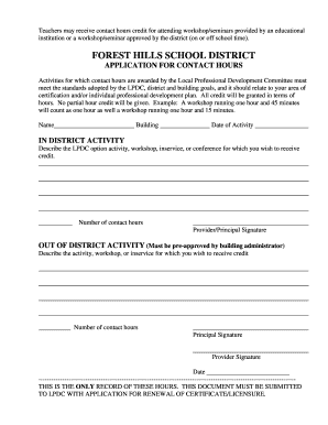 Forest Hills School District Contact Hours Application