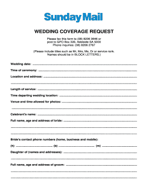 Wedding Coverage Request Form