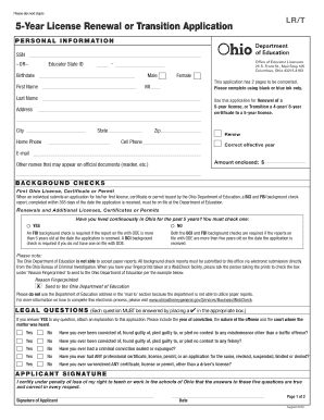 Ohio 5-Year Professional License Renewal Application