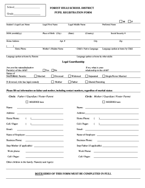Forest Hills School District Pupil Registration Form