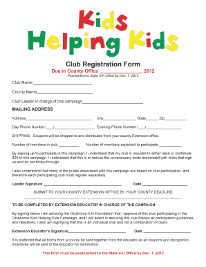 Kids Helping Kids Club Registration Form