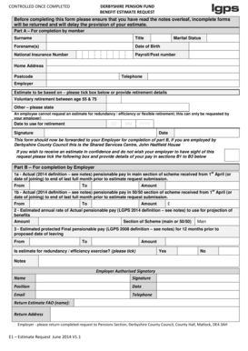 Derbyshire Pension Fund Benefit Estimate Request