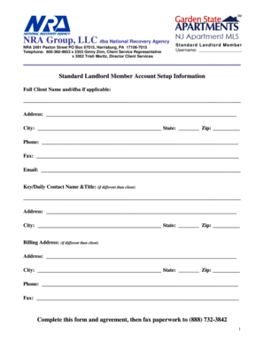 Standard Landlord Member Account Setup and Service Agreement