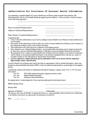 Authorization For Disclosure Of Personal Health Information