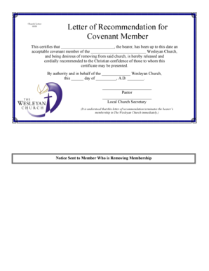 Church Letter of Recommendation for Covenant Member