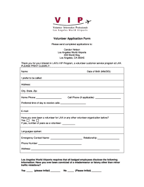 Volunteer Application Form for LAX VIP Program