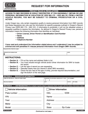 Oregon DMV Request for Information Form