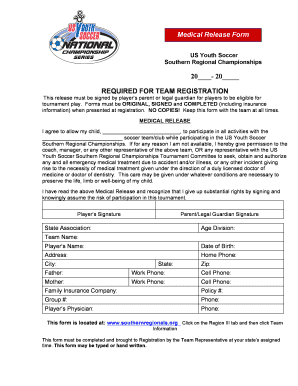 US Youth Soccer Medical Release Form