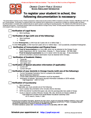Orange County Public Schools Student Registration Form