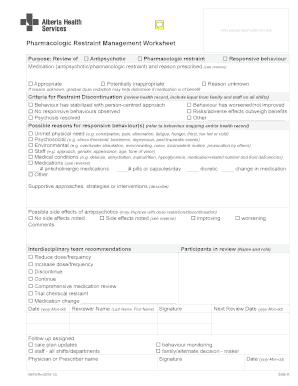 Pharmacologic Restraint Management Worksheet