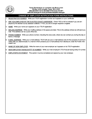 Texas Change of Employer Notification Form