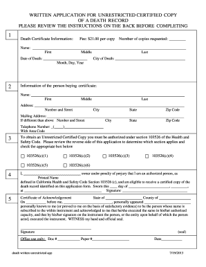 California Unrestricted Death Certificate Application