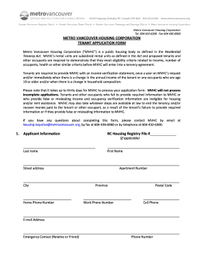 Metro Vancouver Housing Corporation Tenant Application Form
