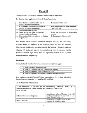 Form 20 EPF Claim Application