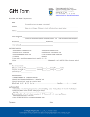 University of Lethbridge Gift Form