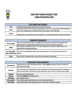 Bank Wire Transfer Request Form