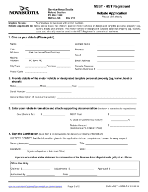 Nova Scotia NSST Rebate Application