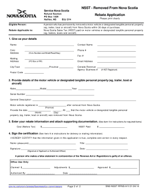 Nova Scotia Sales Tax Rebate Application