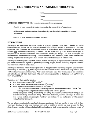 Chemistry Lab Report on Electrolytes and Nonelectrolytes