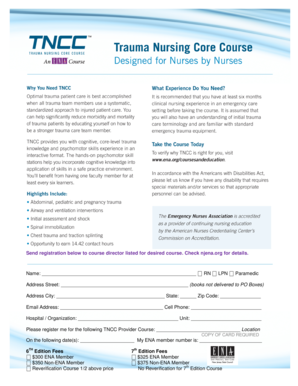 TNCC Provider Course Registration Form