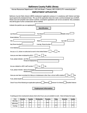 Baltimore County Public Library Employment Application