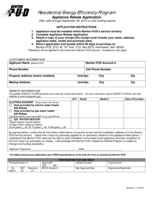 Residential Energy Efficiency Program Appliance Rebate Application