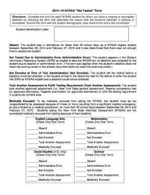 NYSAA Not Tested Form