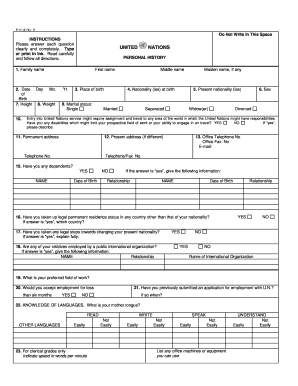 United Nations Personal History Form